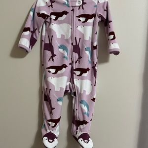 Baby Girls Animal-Print Zip Fleece One-Piece Sleep and Play Footed Coverall